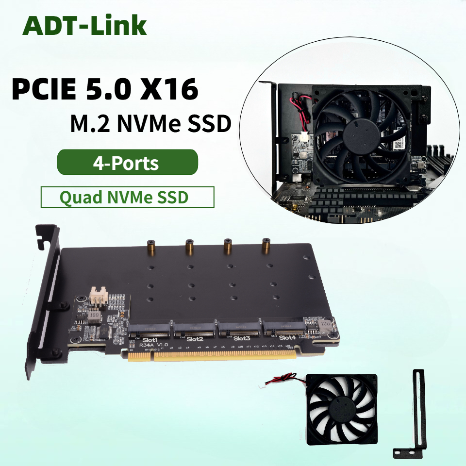 R34A PCIe 5.0 x16 to 4-Port M. - Quad M.2 Nvme Pcie Bifurcation Card 评论和价格